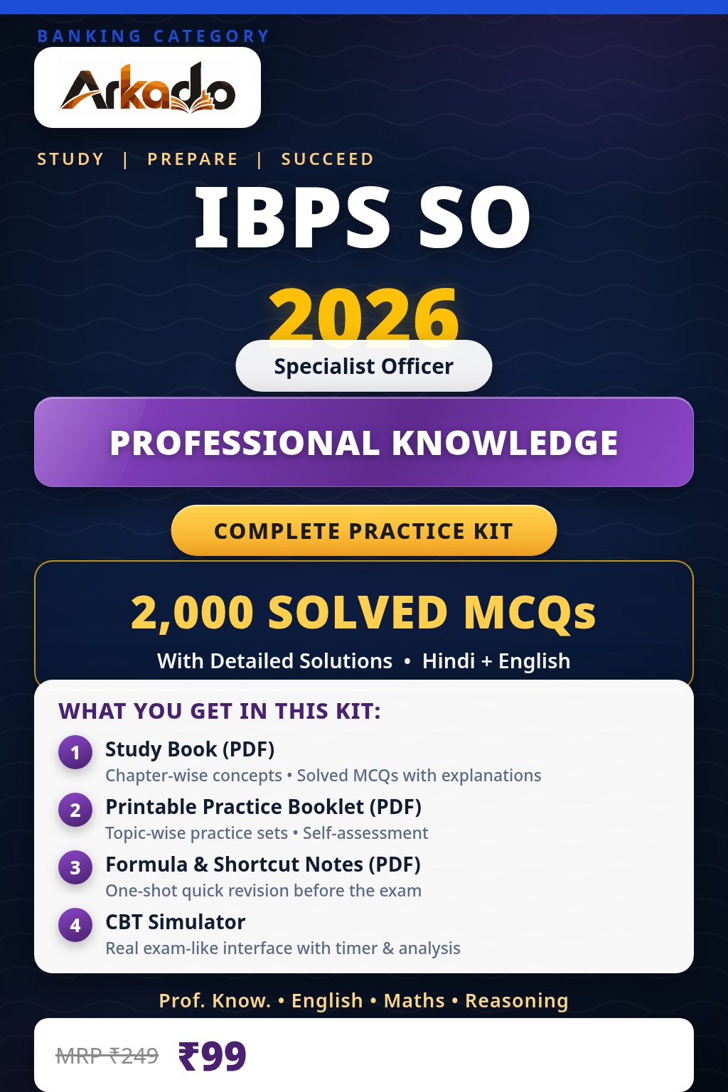 IBPS SO 2026 : Professional Knowledge (व्यावसायिक ज्ञान) — 2,000 Solved MCQs Complete Practice Kit